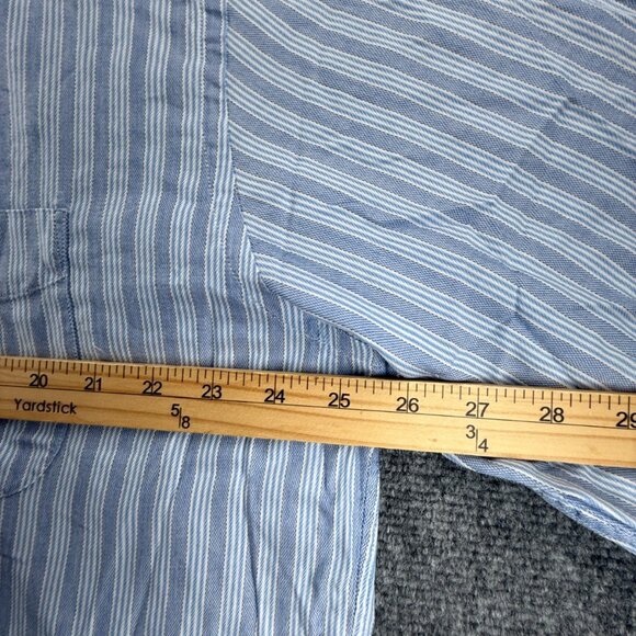 Faconnable Striped 7 Cotton Club Blue Pocket Men Shirt Button Up Long Sleeve - Picture 8 of 14